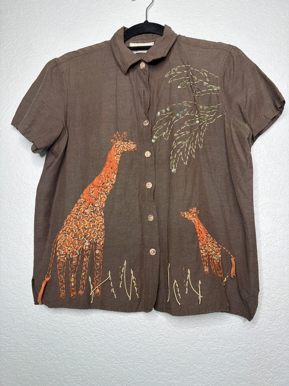 Lemongrass Embroidered Linen Blend Giraffe Top PM
